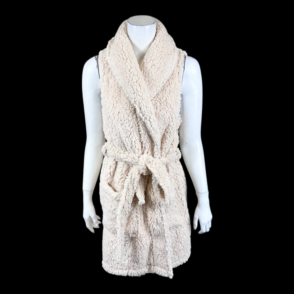 BumbleBella by Jill Martin Sherpa Shawl Collar Long Vest Ivory X-Small Size